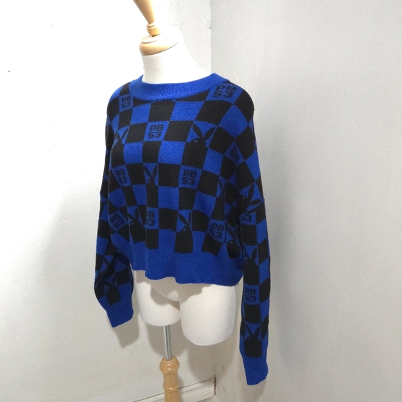 Playboy | Blue and Black Checkered Sweater - Picture 3 of 10